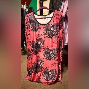 Pink dress with Roses and Skulls Dress